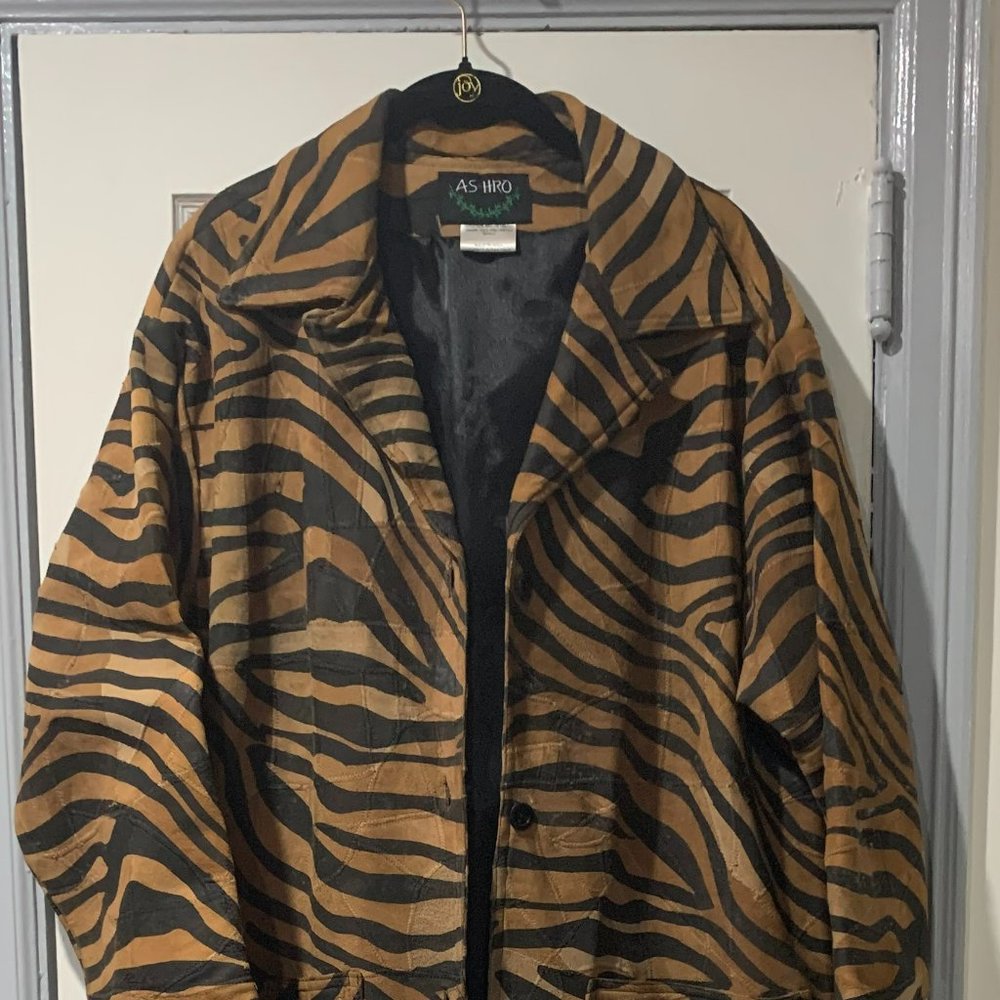 AS HRO 100% LEATHER ANIMAL PRINT MAXI TRENCH COAT SIZE SMALL